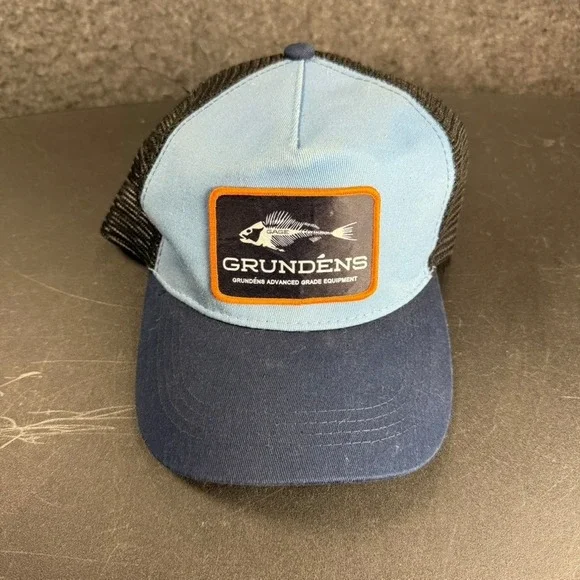 Grundens Advanced Grade Equipment Fishing Skeleton Trucker Hat Cap Blue Black - Picture 1 of 4
